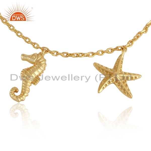 Handcrafted sea charms gold on silver 925 adjustable bracelet