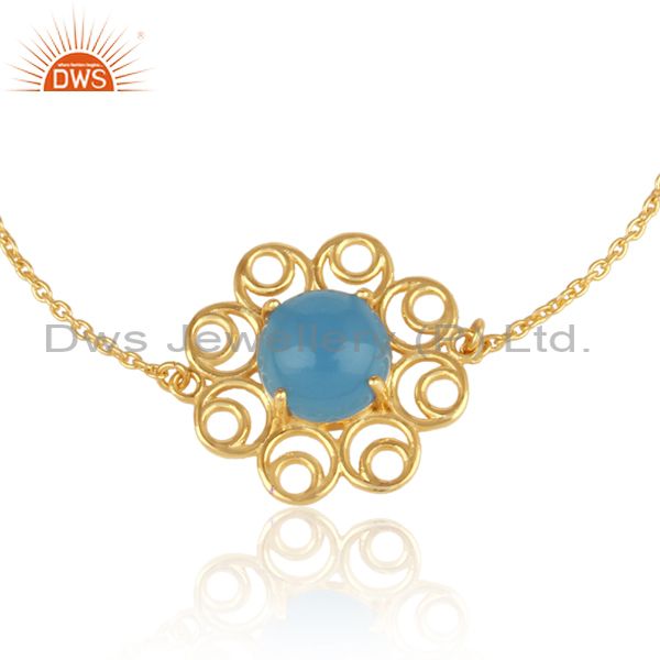 Supplier of Designer Gold on Silver Slider Bracelet with Blue Chalcedony