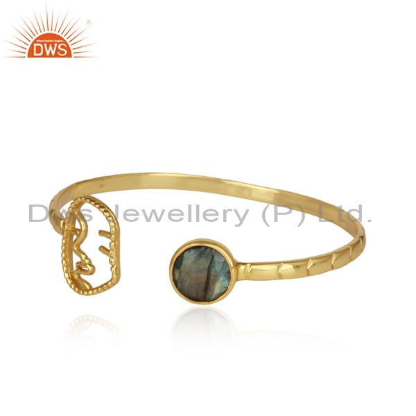 Labradorite Set Sterling Silver Gold Plated Facing Cuff