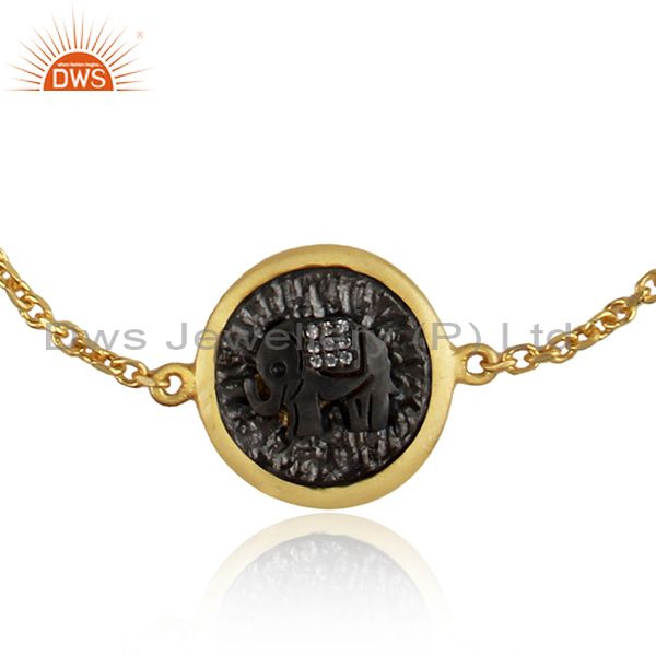 Elephant design gold and rhodium plated cz chain bracelet