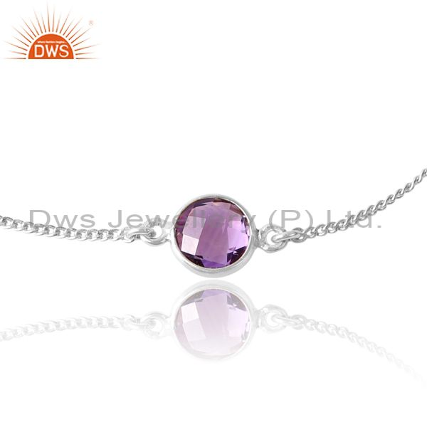 Sterling Silver Bracelet With Amethyst Briolette Round Stone