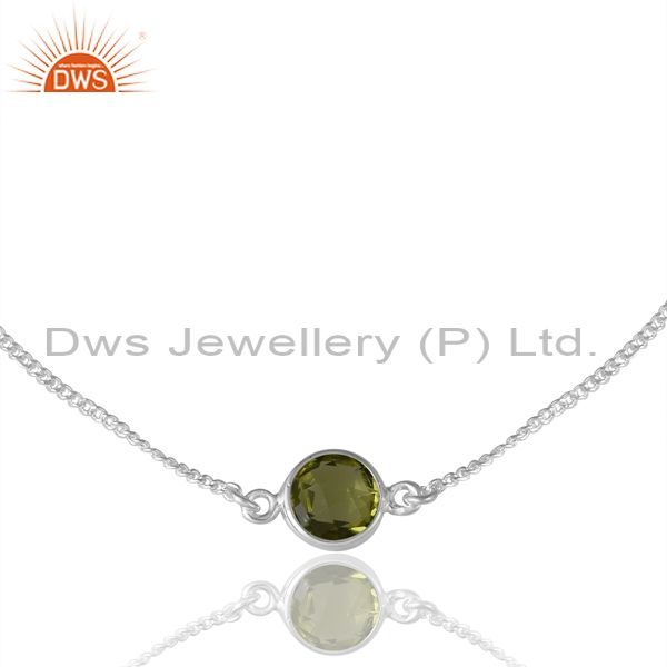Sterling Silver Bracelet With Peridot Briollette Round Stone