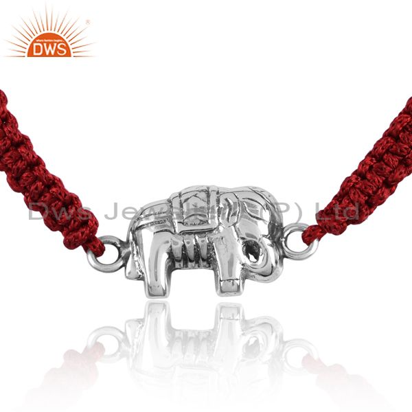 Oxidized 925 Silver Elephant Charm Set Cotton Dori Bracelet