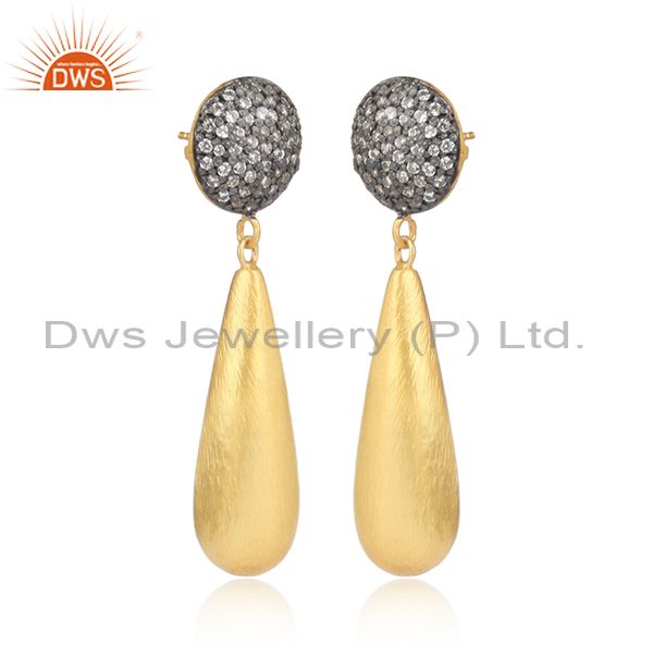 18k gold-plated 925 sterling silver dangle earrings with white cubic zirconia