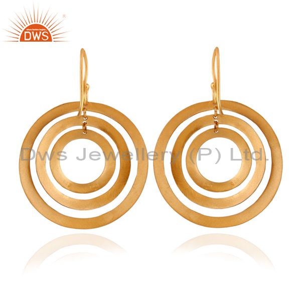Exporter 24K Gold Plated Sterling Silver Textured Multiple Circle Earrings Plain Jewelry