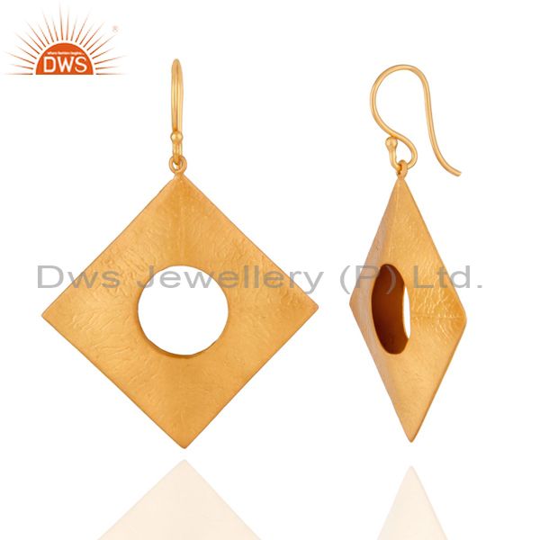 Exporter Solid 925 Sterling SIlver Textured Mette Finish With Gold Plated Hook Earrings