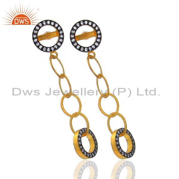 Exporter 18K Yellow Gold Plated Cubic Zirconia Circle Dangle Brass Earrings