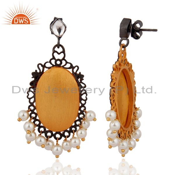 Exporter Handmade Sterling Silver Gold Plated Natural Pearl Bridal Chandelier Earrings