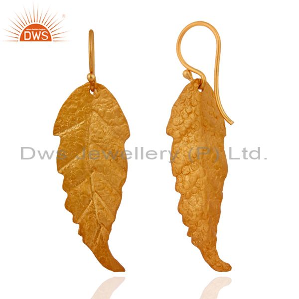 Exporter Leaf Designer 18K Yellow Gold Plated Over 925 Sterling Silver Dangle Earrings