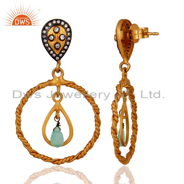 Exporter 18k Gold Plated Sterling Silver Handmade Twisted Wire Chrysoprase Dangle Earring