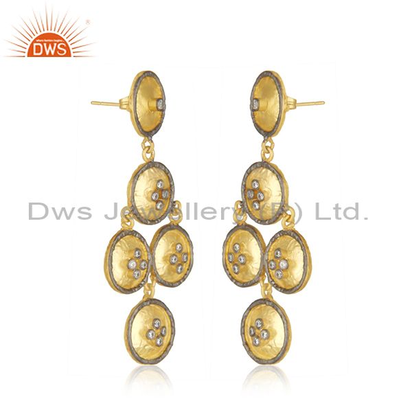 Exporter Handamde Designer Gold Plated Brass CZ Fashion Earrings Jewelry