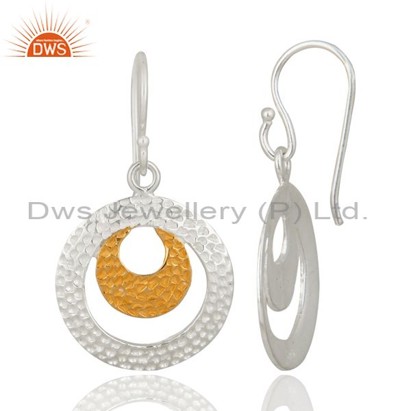 Exporter Sterling Silver 925 Solid Hand Hammered Round Circle Dangle Earrings For Women