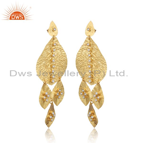 Leaf textured handmade yellow gold on fashion bold earring