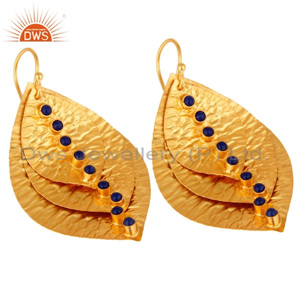 Exporter 18K Yellow Gold Over Sterling Silver Lapis Lazuli Gemstone Designer Earrings