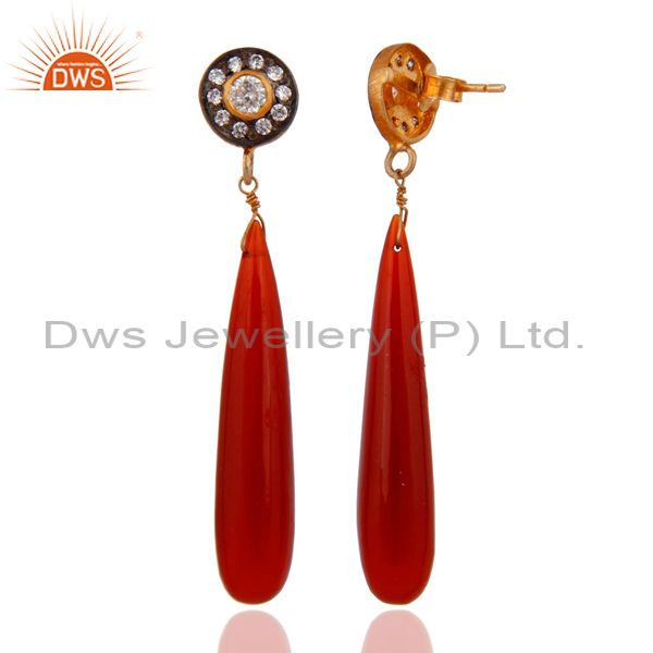 Exporter Gold Plated Sterling Silver Stunning Cubic Zirconia CZ Red Onyx Teardrop Earring