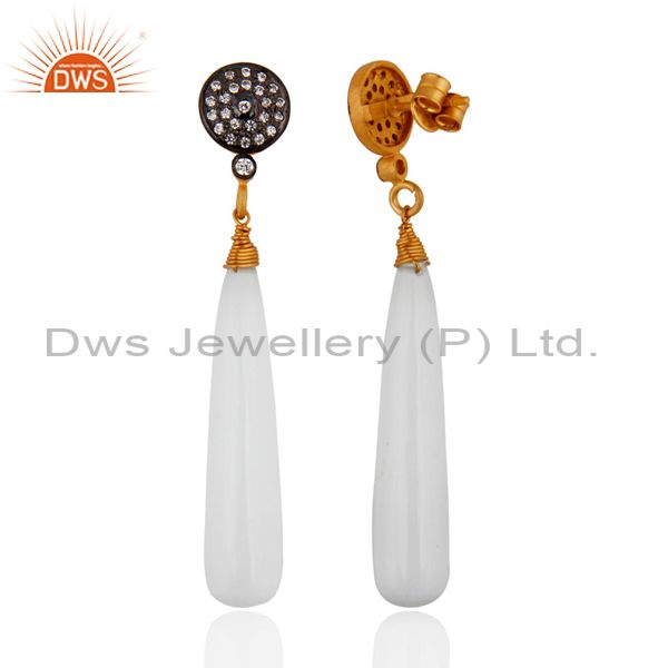 Exporter 925 Sterling Silver Gold Plated White Moonstone Teardrop  Pencil Shape Earring