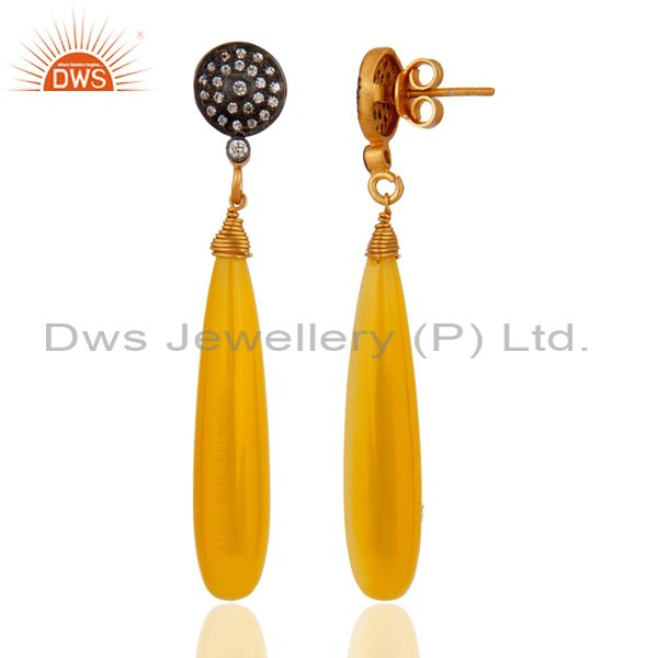 Exporter 18k Gold Over Sterling Silver Yellow Moonstone Polished Gemstone Drop Earrings