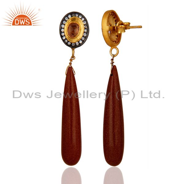 Exporter Tourmaline Gemstone & Red Sun Sitara 18k Gold Over Sterling Silver Earrings