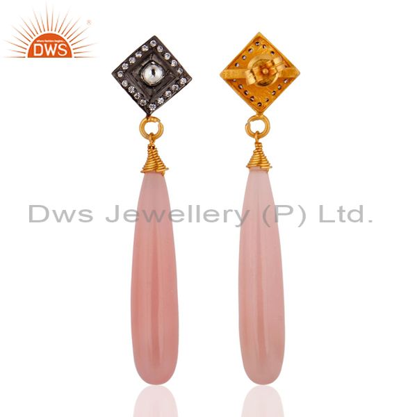 Exporter Chalcedony Rose & Quartz Crystal Earrings 18k Gold Over Sterling Silver Jewelry