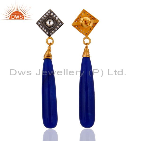 Exporter Pave White Cubic Zirconia & Blue Aventurine Gold Plated Sterling Silver Earring