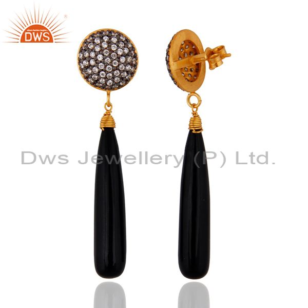 Exporter Sterling Silver Black Onyx Earrings With 18k Gold Plated White Zircon Jewelry