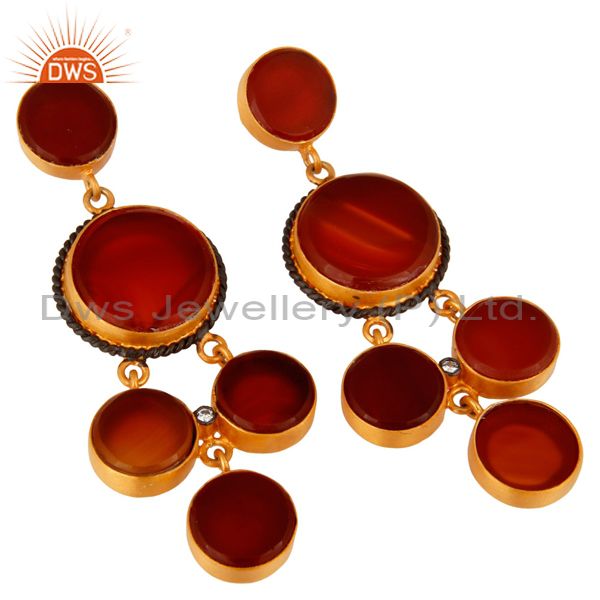 Exporter Handcrafted Gold Plated 925 Sterling Silver Red Onyx Gemstone Designer Earring