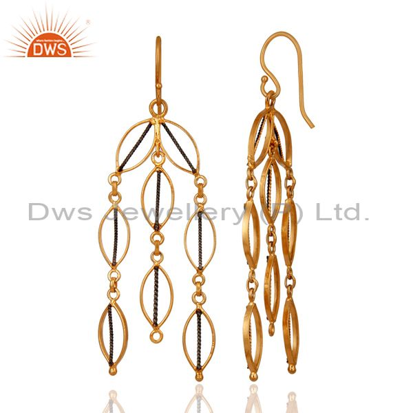 Exporter 18K Gold Plated 925 Sterling Silver Handmade Designer Link Dangle Earrings