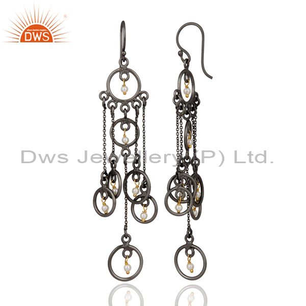 Exporter Natural Pearl Chandelier Earring Sterling Silver Rhodium Plated Fashion Jewelry