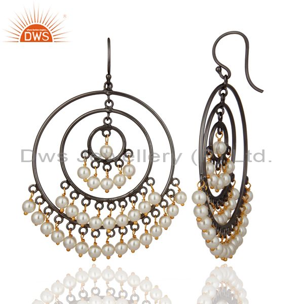Exporter Designer 925 Sterling Silver Round Pearl Beads Circle Ladies Designer Earrings