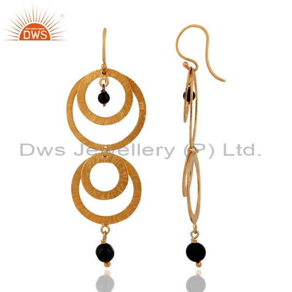 Exporter 24k Gold over Sterling Silver With Brushed Multi Circle Earrings With Black Onyx