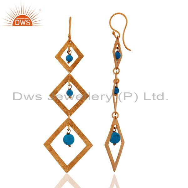 Exporter 22K Yellow Gold Plated Sterling Silver Brushed Finish Turquoise Dangle Earrings