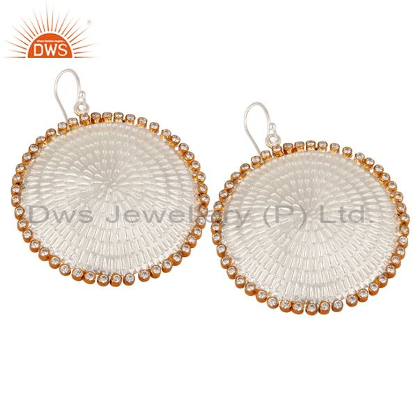 Exporter Indian Handmade Textured Sterling Silver White Cubic Zirconia Designer Earrings