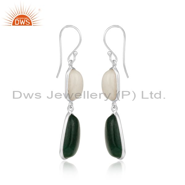 Handcrafted silver 925 dangle with white agate and green jade