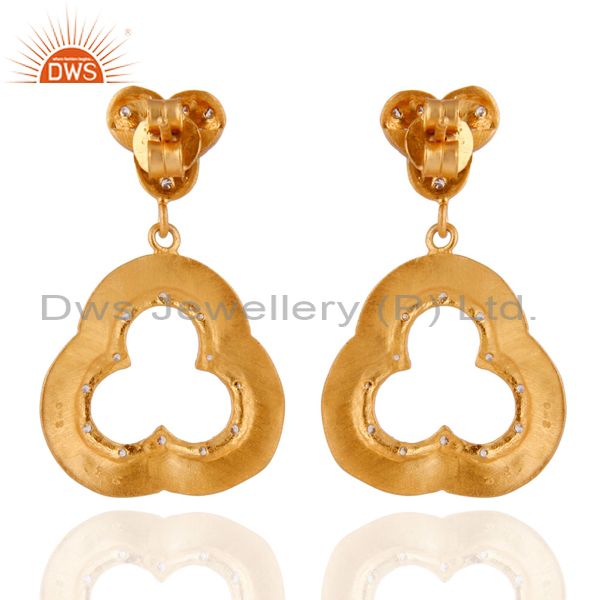 Exporter Handmade Designer 18k Gold Plated Sterling Silver White Zircon Dangle Earrings