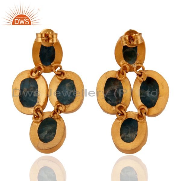 Exporter Handmade Green Jade 18k Yellow Gold Plated Over Sterling Silver Stud Earrings