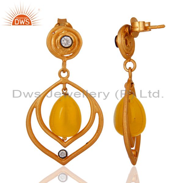 Exporter 18ct Yellow Gold Plated on 925 Sterling Silver Designer Earrings with Moonstone
