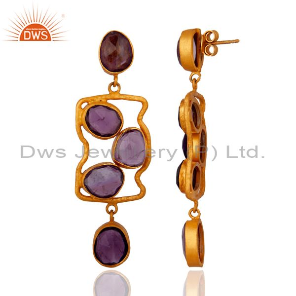Exporter Handmade 925 Sterling Silver Amethyst Gemstone Earrings With 18K Gold Plated