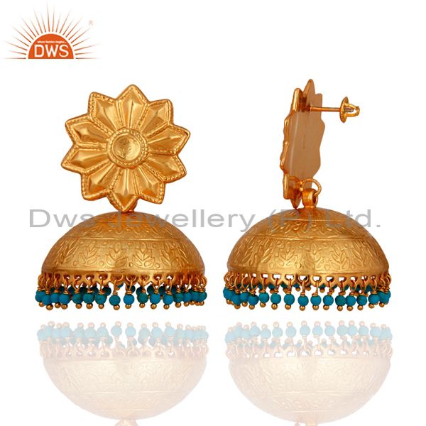 Exporter 22K Gold Plated Silver Turquoise South Indian Fashion Traditional Jhumka Earring
