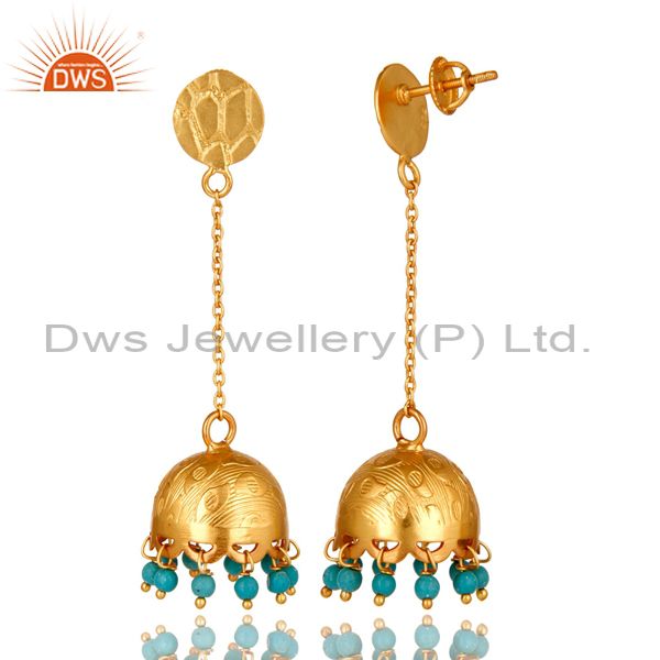 Exporter Turquoise Gemstone 18 K Gold Over 925 Sterling Silver Fashion Dangle Earrings