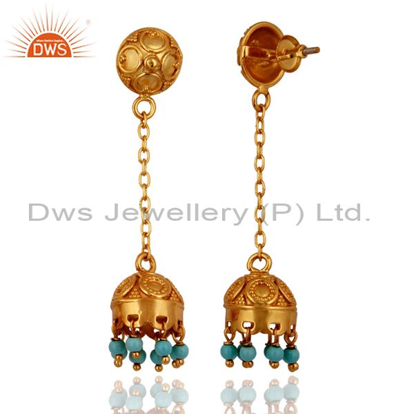 Exporter Excellent Quality 18k Gold Over Sterling Silver Turquoise Indian Style Earrings