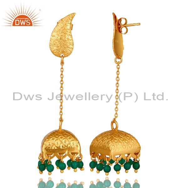 Exporter 18k Gold Plated Indian Ethnic Sterling Silver Onyx Traditional Bridal Earrings