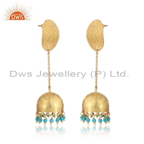 Exporter Natural Turquoise Gemstone 18K Gold Plated 925 Sterling Silver Designer Earrings