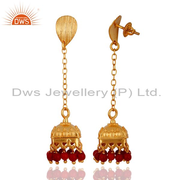 Exporter Gold Plated Sterling Silver Coral Bollywood Indian Style Drop Bridal Earrings