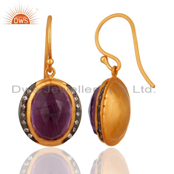 Exporter 925 Sterling Silver Natural Amethyst Gemstone Dangle Earring With Gold Plated