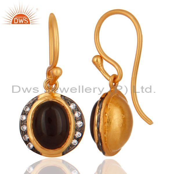 Exporter 18ct Gold Plated Plated on Sterling Silver With Smoky Quartz Gemstone Earrings