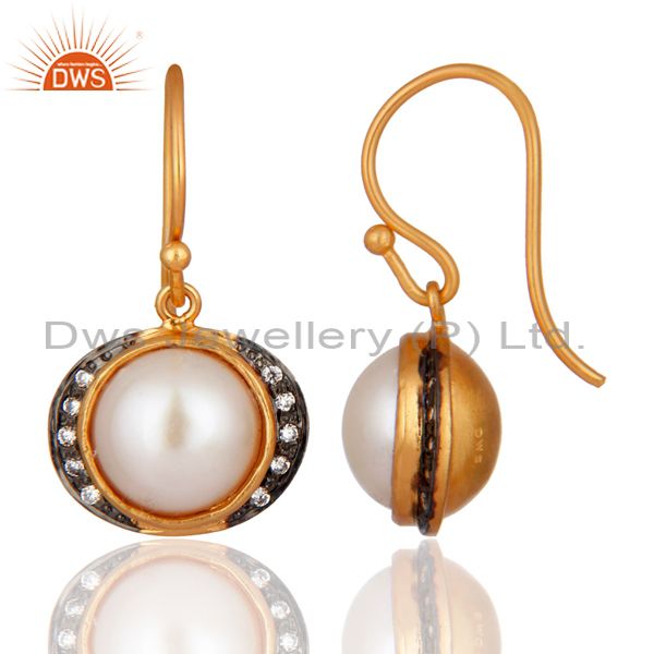 Exporter Natural Pearl Zircon 18K Gold Plated 925 Sterling Silver Earrings Jewelry