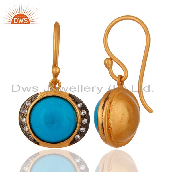 Exporter Handmade 925 Sterling Silver Turquoise Earring With 18K Gold Plated Jewellery
