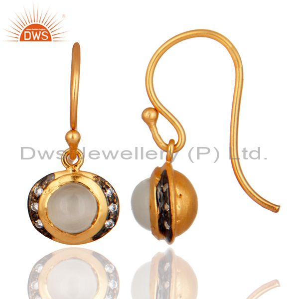 Exporter Handmade Moonstone Gemstone Earring With CZ 18K Gold over 925 Sterling Silver
