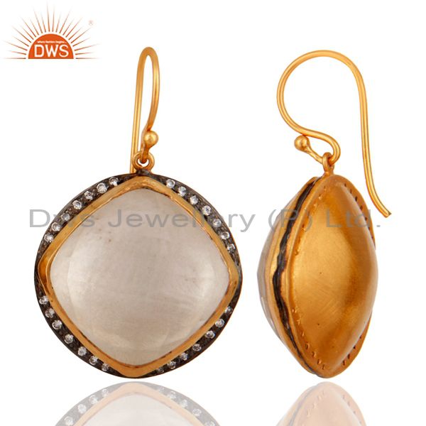 Exporter Gold Plated 925 Sterling Silver Crystal Quartz Faceted Cushion Drop Earrings
