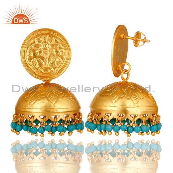 Exporter Ethnic Designer Sterling Silver Turquoise Dome Shaped Jhumka Chandelier Earrings